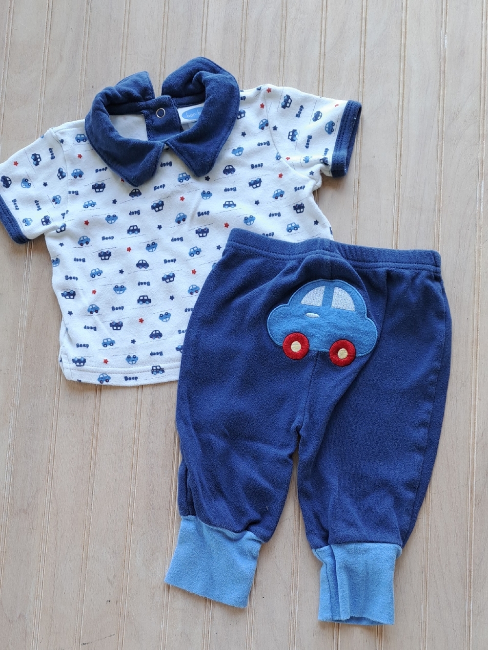 Bon Bébé Baby Boy 2 Piece Car Outfit Set 6-9 Months 100% Cotton Comfy Casual
